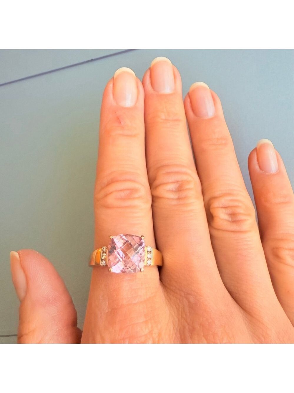 Estate 14K Solid Yellow Gold 4.6 CT Natural Pink Topaz Diamond Chatelaine Ring - Picture 9 of 12